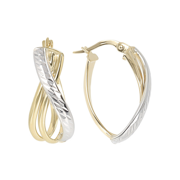 9 Carat Gold Diamond Twisted Bicolor Hoop Earrings
