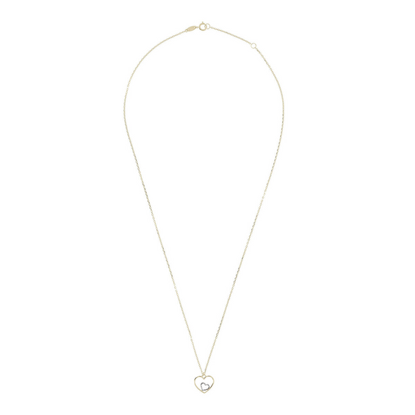 Forzatina Chain Necklace with 9 Carat Gold Two-Tone Double Heart Pendant