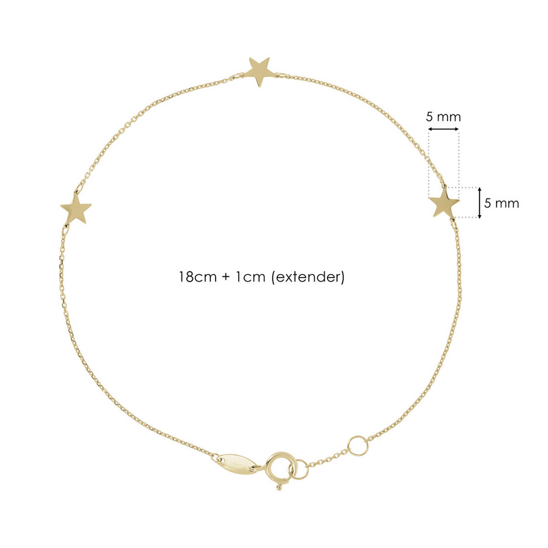 Bracelet chaîne Rolo avec étoiles en or 9 carats