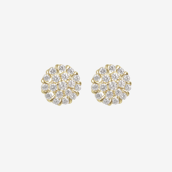 Boucles d'Oreilles Tige Fleur Pavée en Or 9 Carats Cubic Zirconia
