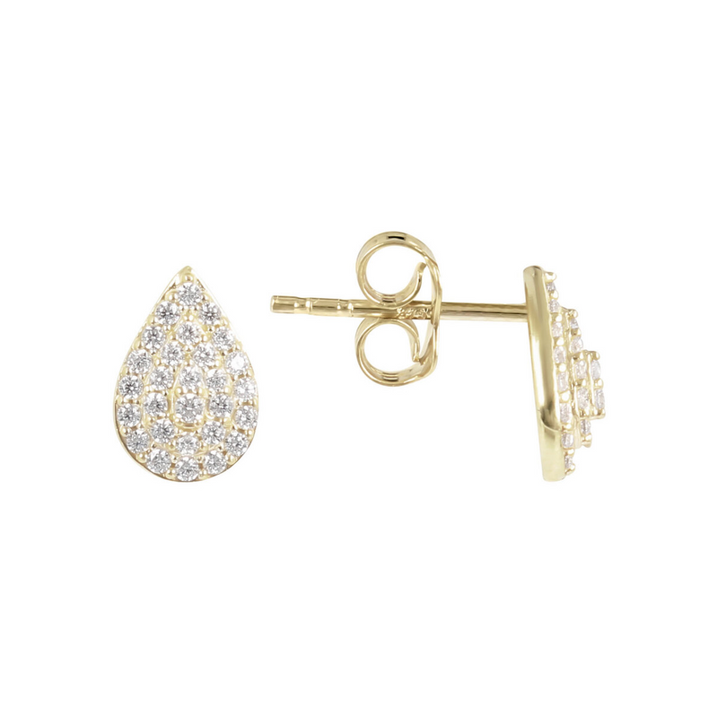 Stud Earrings with Pavé Drop in 9 Carat Gold Cubic Zirconia