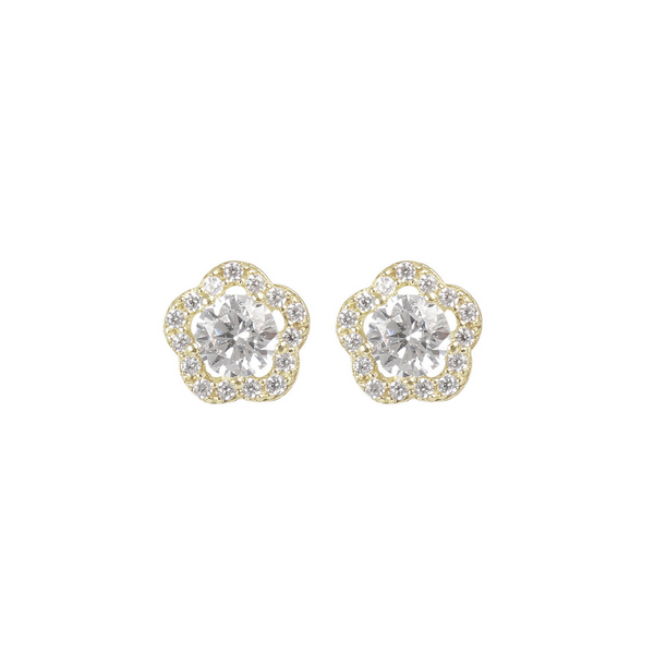Stud Earrings with Flower in 9 Carat Gold Cubic Zirconia