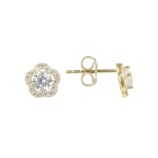 Stud Earrings with Flower in 9 Carat Gold Cubic Zirconia