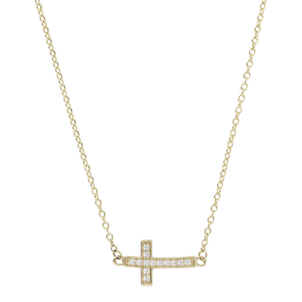 Forzatina Necklace with Cross Pendant in Cubic Zirconia 9 Carat Gold