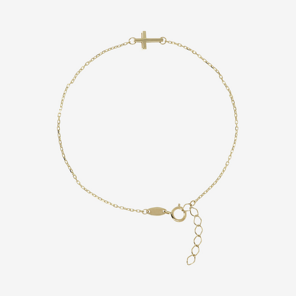 Forzatina Chain Bracelet with Cross Pendant in 9 Carat Gold Cubic Zirconia