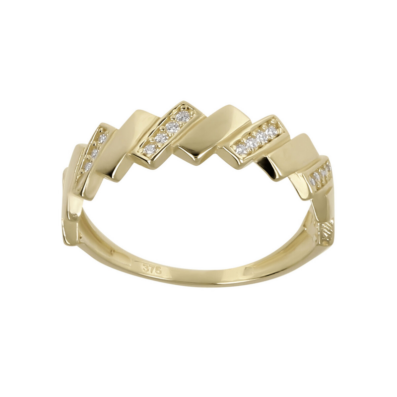 Band Ring Rectangular Motifs and Cubic Zirconia 9 Carat Gold