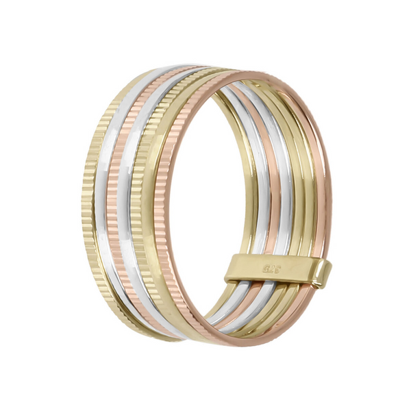 Mehrreihiger Ring aus drei Goldsträngen mit beweglichen Elementen aus 9 Karat Gold