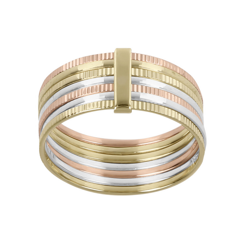 Mehrreihiger Ring aus drei Goldsträngen mit beweglichen Elementen aus 9 Karat Gold