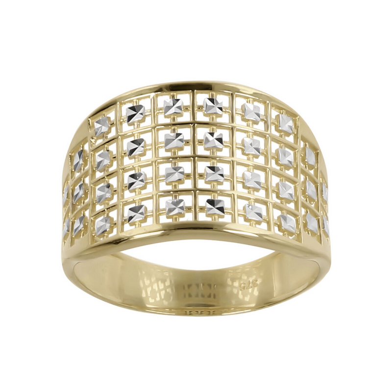 Anello Chevalier Bicolore con Elementi Diamantati Oro 375