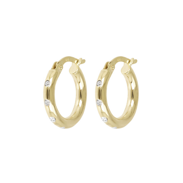 Domed Hoop Earrings with 9 Carat Gold Cubic Zirconia