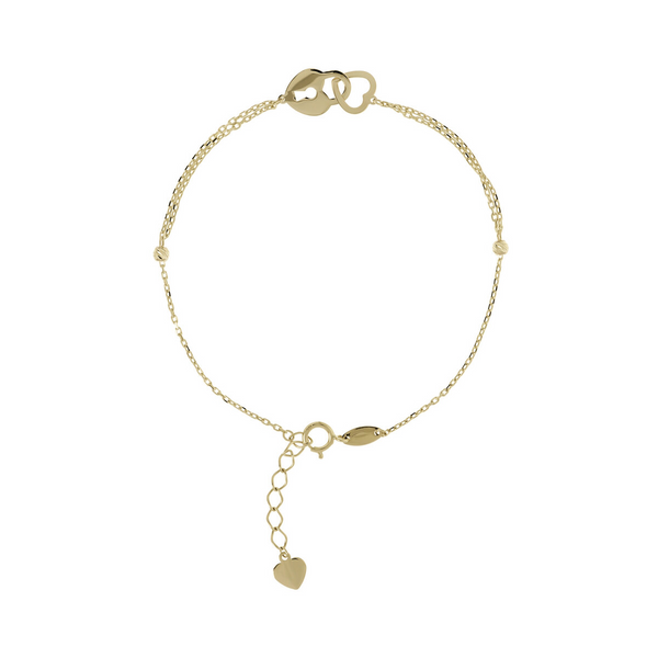 Bracelet chaîne en or 9 carats avec cœur et cadenas entrelacés