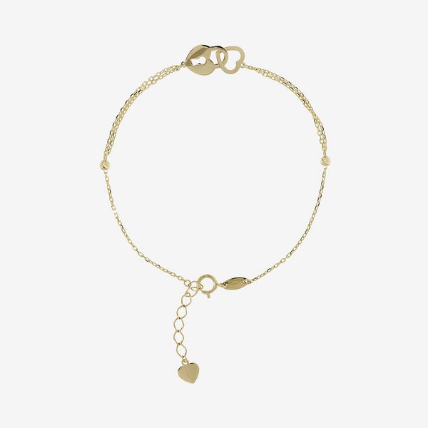 9 Carat Gold Chain Bracelet with Heart and Interlocking Padlock