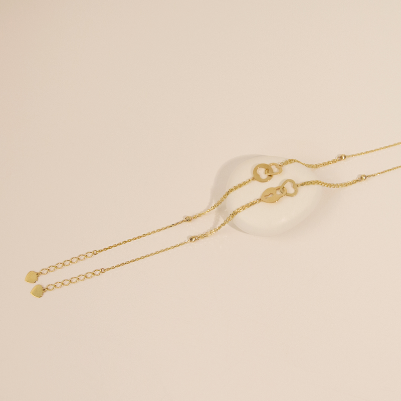 Bracelet chaîne en or 9 carats avec cœur et cadenas entrelacés