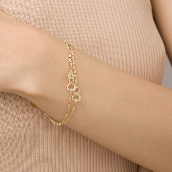 9 Carat Gold Chain Bracelet with Heart and Interlocking Padlock