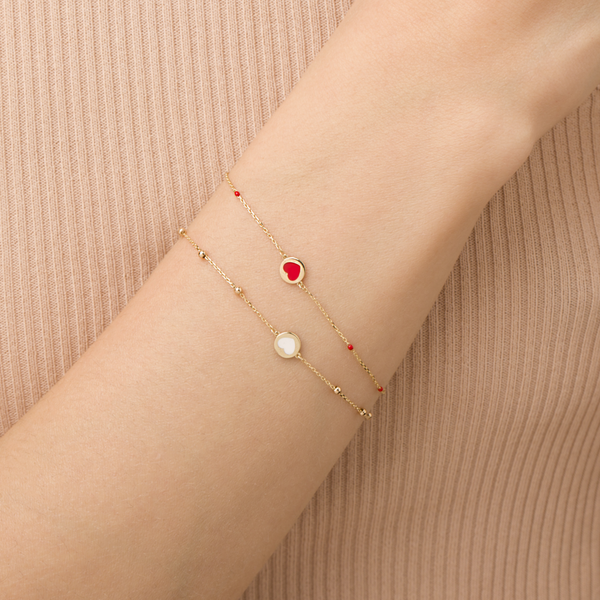 Forzatina Chain Bracelet with 9 Carat Gold Enamelled Red Nuggets and Heart