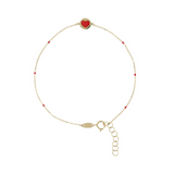 Forzatina Chain Bracelet with 9 Carat Gold Enamelled Red Nuggets and Heart