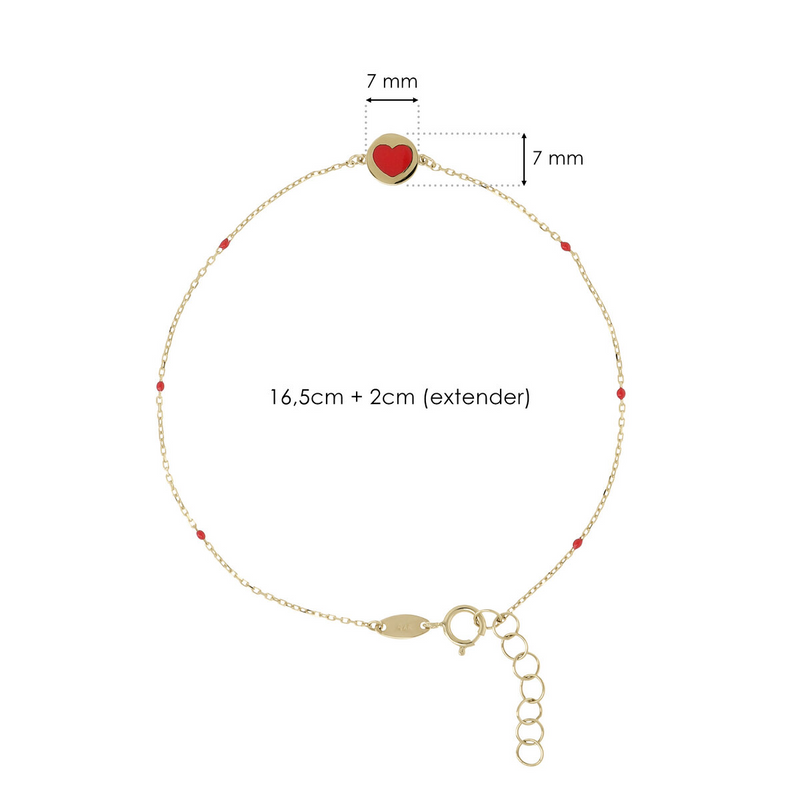 Forzatina-Kettenarmband mit emailliertem rotem Herz aus 9 Karat Gold