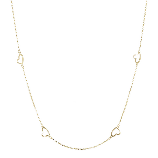 Rolo Chain Necklace with Stylized Hearts 9 Carat Gold
