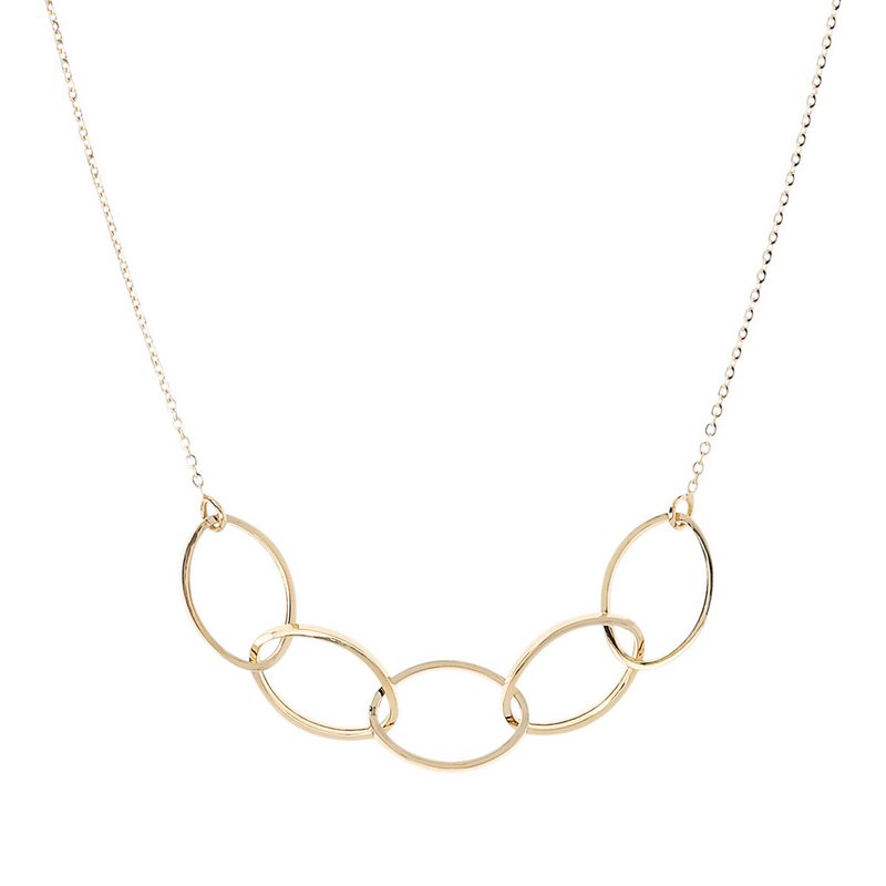 Rolo Chain Necklace with 9 Carat Gold Squared Oval Elements