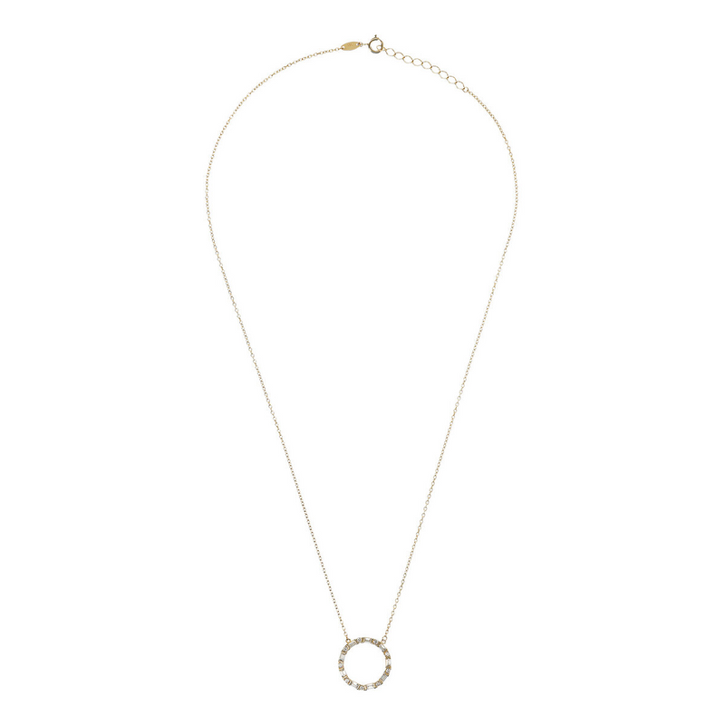 Forzatina Chain Necklace with Circle Pendant with Cubic Zirconia 9 Carat Gold