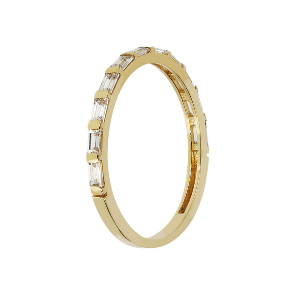Ring with Baguette Shaped Stone and Cubic Zirconia 375 Gold