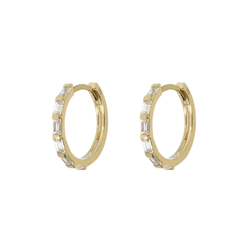 Boucles d'oreilles créoles avec pierres en forme de baguette en or 9 carats