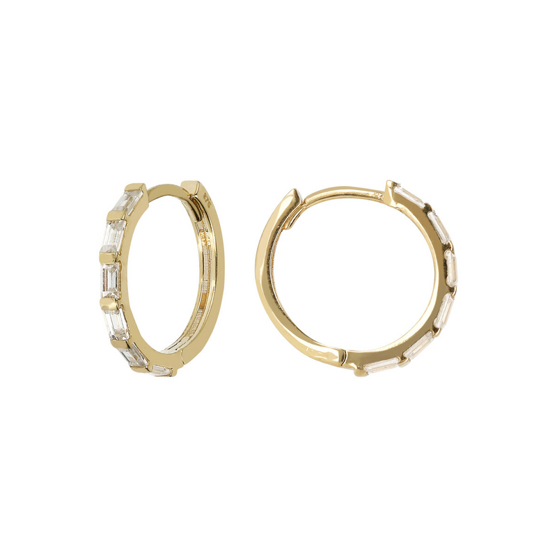 Hoop Earrings with 9 Carat Gold Baguette Shape Stones