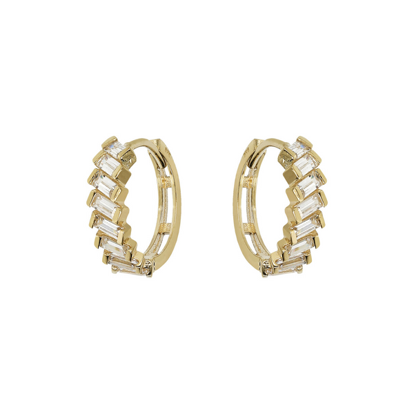 Hoop Earrings with Cubic Zirconia Baguette Shape 9 Carat Gold