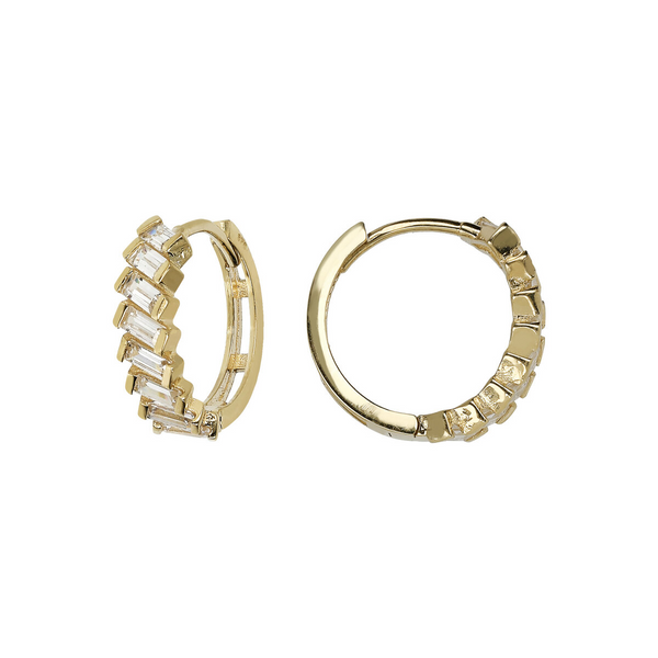 Hoop Earrings with Cubic Zirconia Baguette Shape 9 Carat Gold