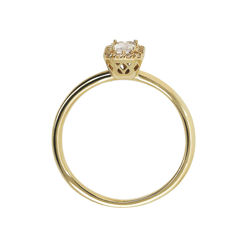 Solitaire Ring with Baguette Shape Stone and Cubic Zirconia 9 Carat Gold
