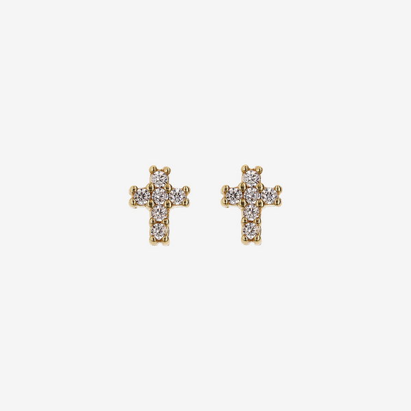 Boucles d'oreilles Lobe Croix avec Zircons Cubiques Or 375