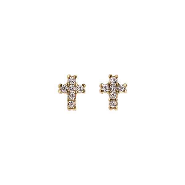 Cross Lobe Earrings with Cubic Zirconia 375 Gold