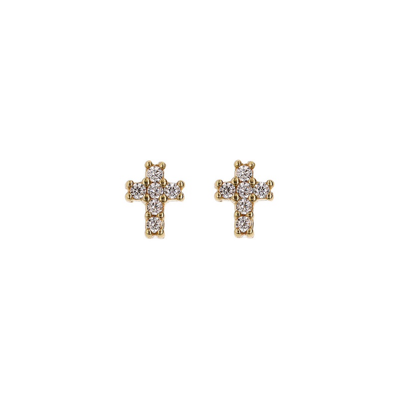 Cross Lobe Earrings with Cubic Zirconia 375 Gold