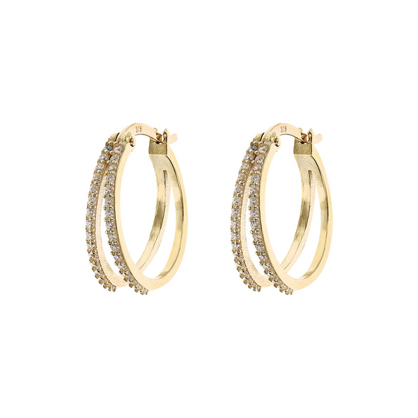 Double Hoop Earrings with Cubic Zirconia 375 Gold
