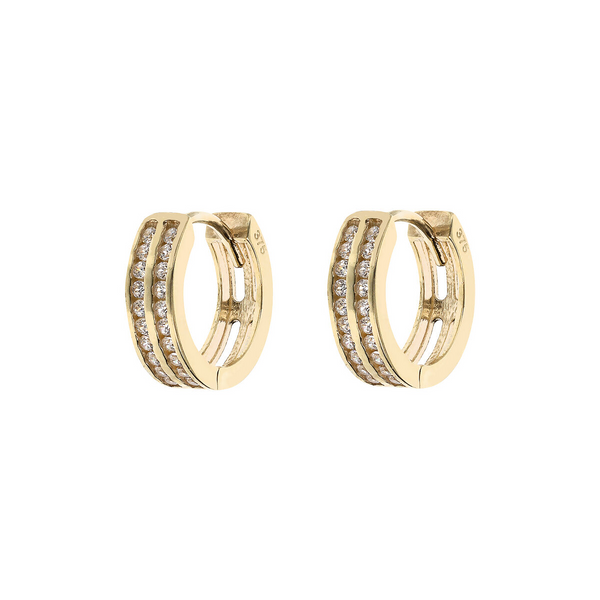 Hoop Earrings with Double Row of Cubic Zirconia 375 Gold
