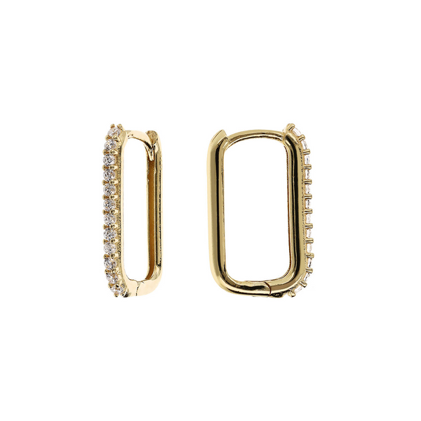 Rectangular Hoop Earrings with Cubic Zirconia 375 Gold