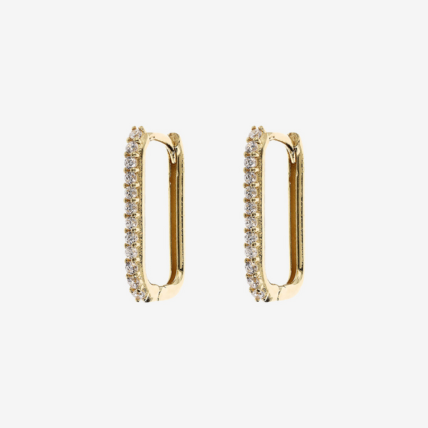 Boucles d'oreilles créoles rectangulaires avec zircons cubiques en or 375