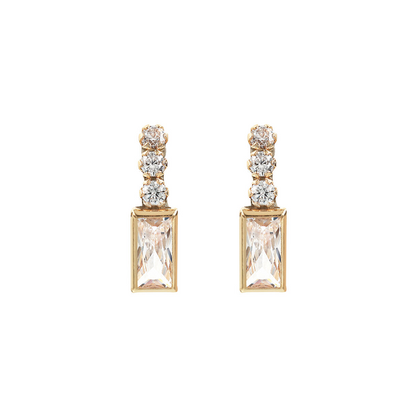 375 Gold Lobe Earrings with Light Points and Baguette Cut Cubic Zirconia