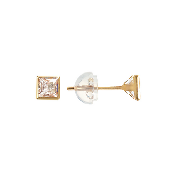 Square Lobe Earrings with Cubic Zirconia 375 Gold