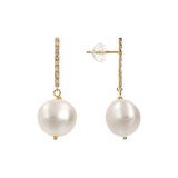 375 Gold Pendant Earrings with Pavé in Cubic Zirconia and White Freshwater Pearl