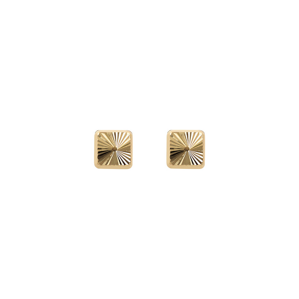 Square Lobe Earrings with Striped Texture 375 Gold