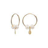375 Gold Hoop Earrings with Drop Pendant and White Freshwater Pearls