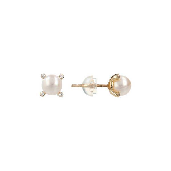 Boucles d'oreilles Lobe en Or 375 avec Points Lumineux en Oxydes de Zirconium et Perles d'Eau Douce Blanches