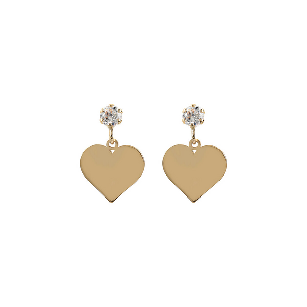 Boucles d'oreilles pendantes avec point lumineux et pendentif coeur en or 375