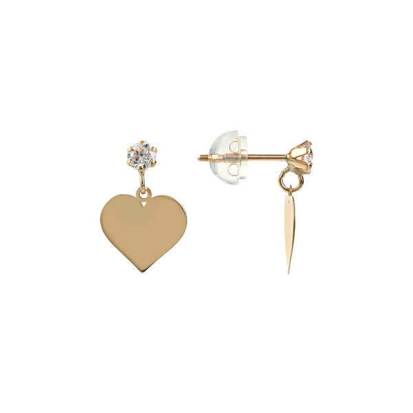 Boucles d'oreilles pendantes avec point lumineux et pendentif coeur en or 375