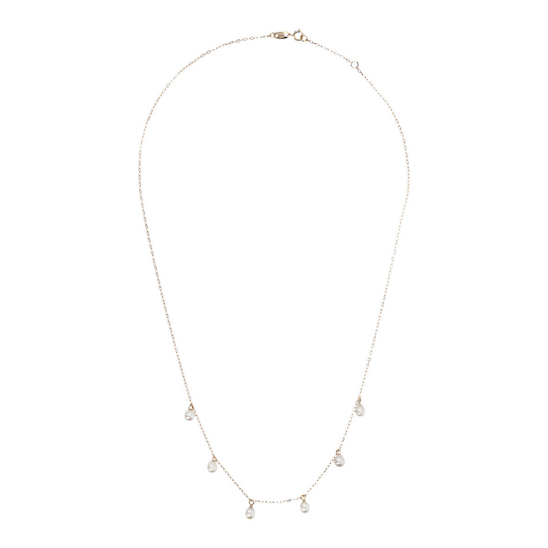 375 Gold Chain Necklace with Teardrop White Freshwater Pearl Pendants