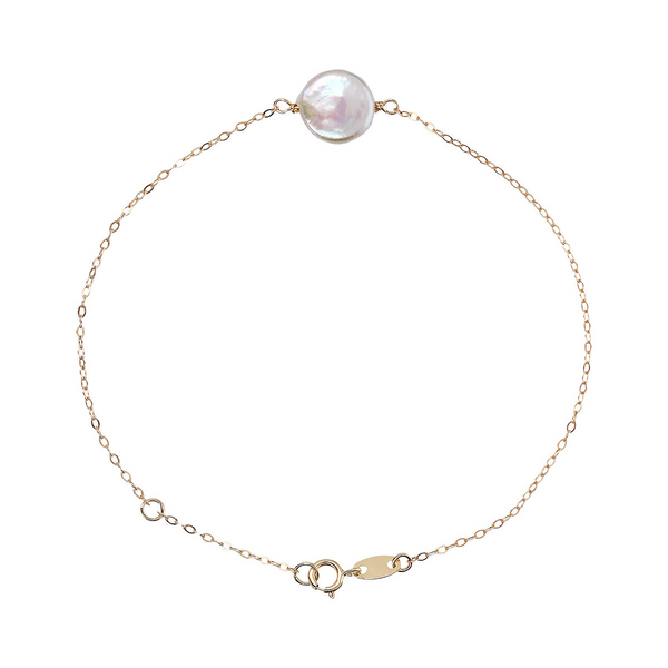 375 Gold Chain Bracelet with White Freshwater Pearl