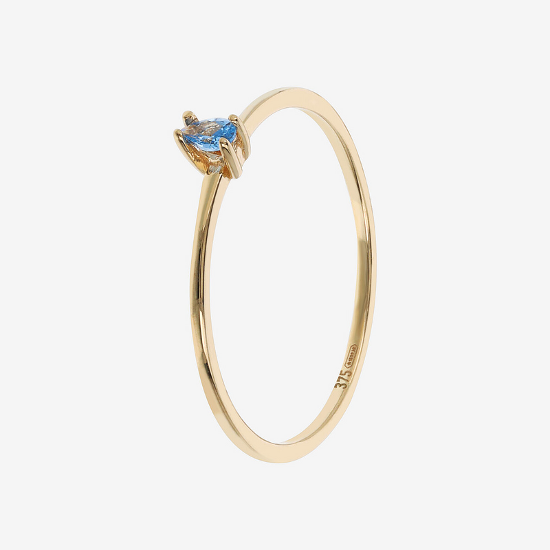 Anello Solitario Oro 375 con Cubic Zirconia Blu a Goccia