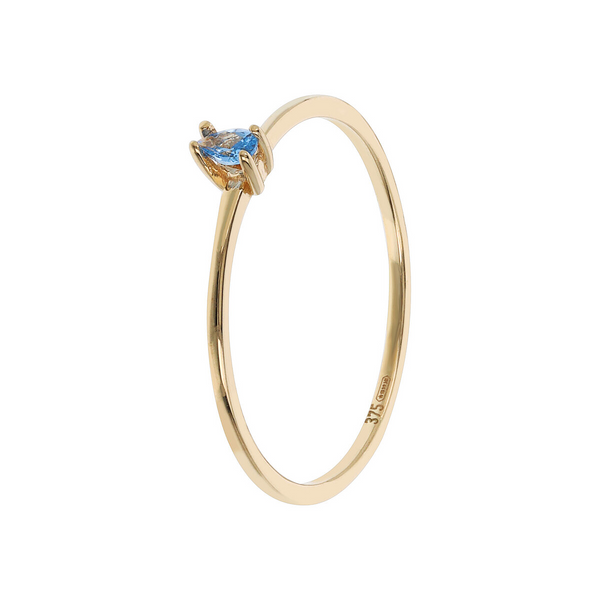 375 Gold Solitaire Ring with Blue Teardrop Cubic Zirconia