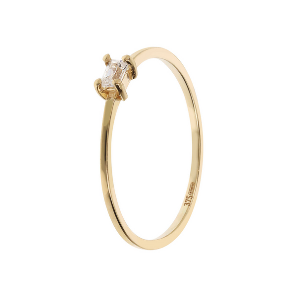 375 Gold Solitaire Ring with Baguette Cut Cubic Zirconia
